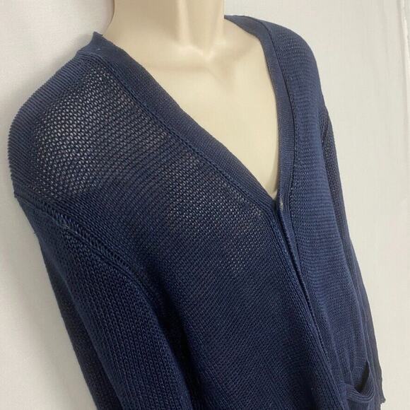 Polo Ralph Lauren Linen Cardigan Sweater Mens Large Blue Elbow Patches Academia - Picture 4 of 13